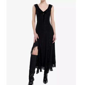 Cosmic Aura Lace Slit Maxi Dress Large L Black Vamp Whimsy Goth Handkerchief Hem